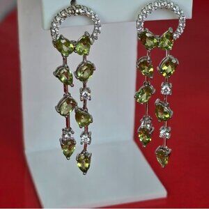 925 Sterling Silver Earrings 5cm with Natural Peridot Gem & CZ